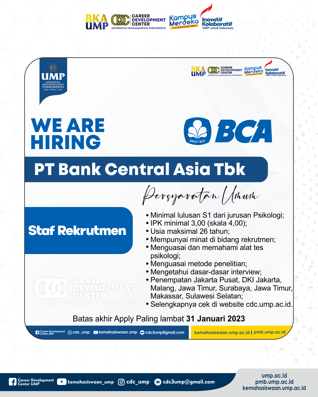 Lowongan Kerja PT Bank Central Asia Tbk