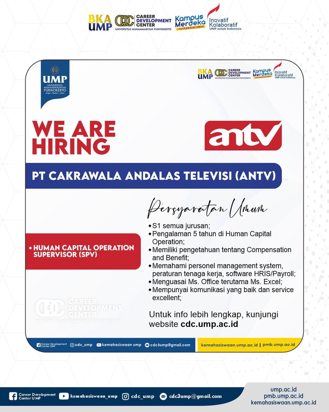 PT Cakrawala Andalas Televisi<br>– Human Capital Supervisor (SPV)