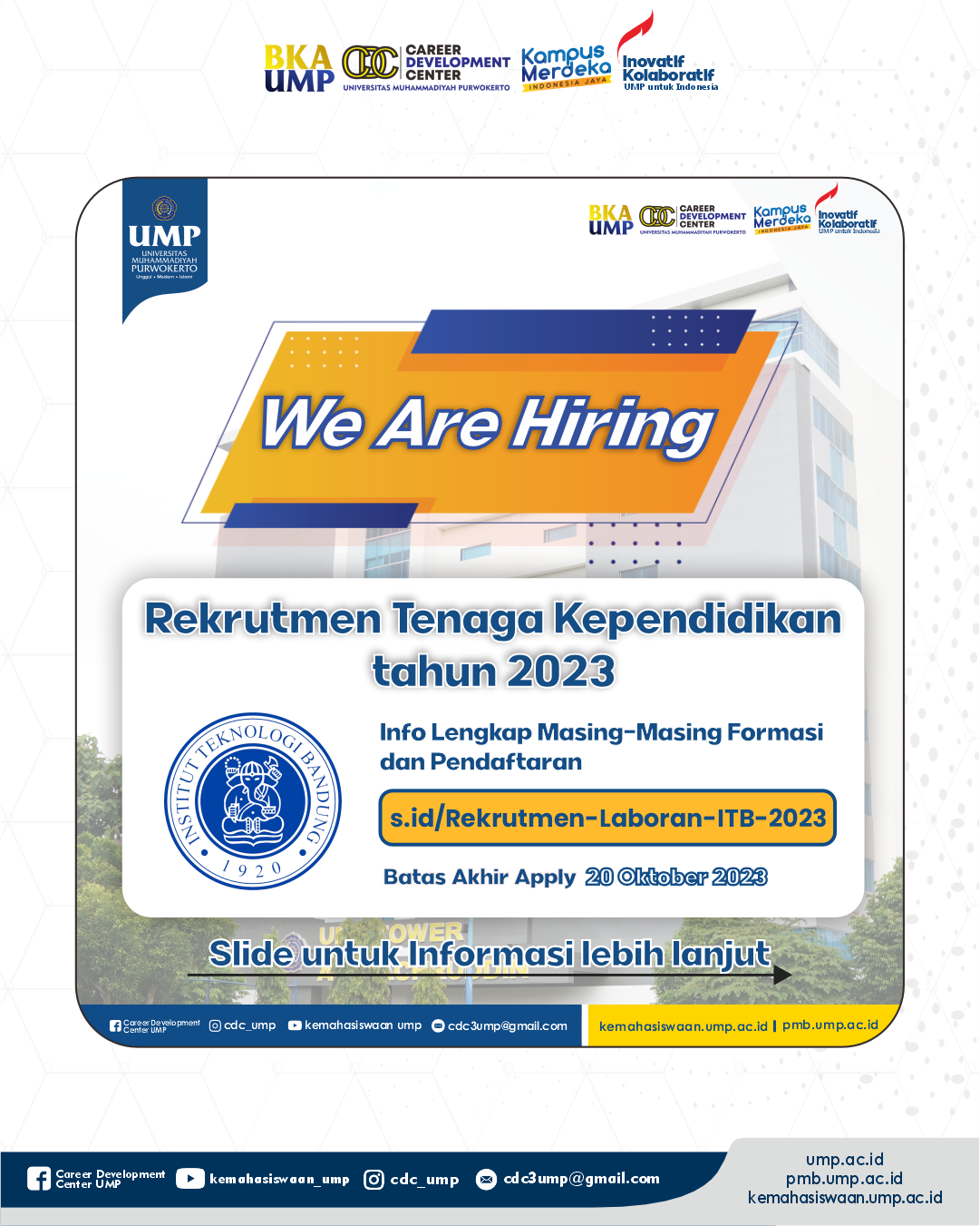 Seleksi Penerimaan Calon Tenaga Kependidikan Tetap Formasi Tenaga Analis, Laboran dan Teknisi Tahun 2023